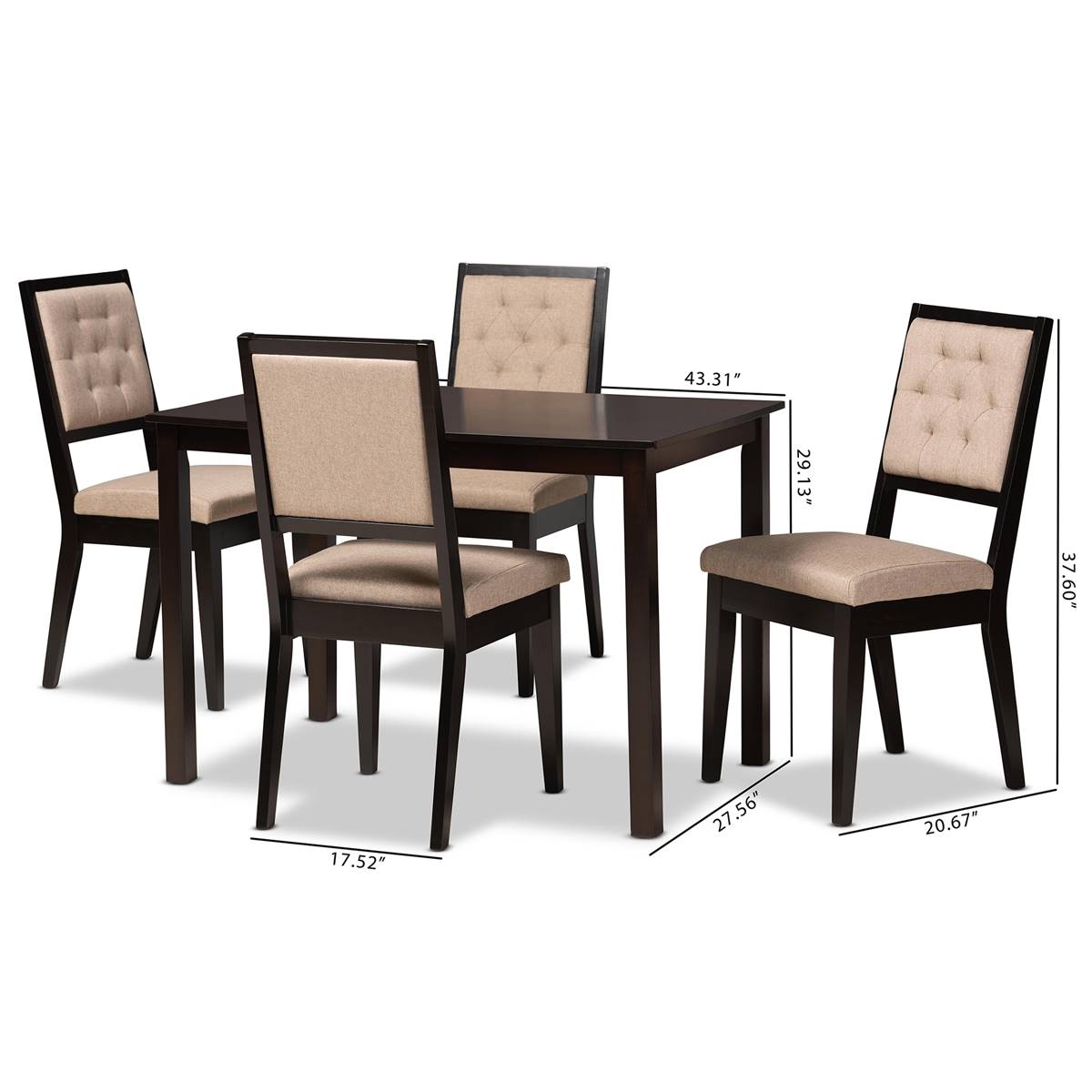 Baxton Studio Suvi Modern Dark Brown Wood 5pc. Dining Set