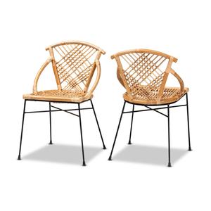 Baxton Studio Pro Bohemian Natural Rattan 2pc. Dining Chair Set