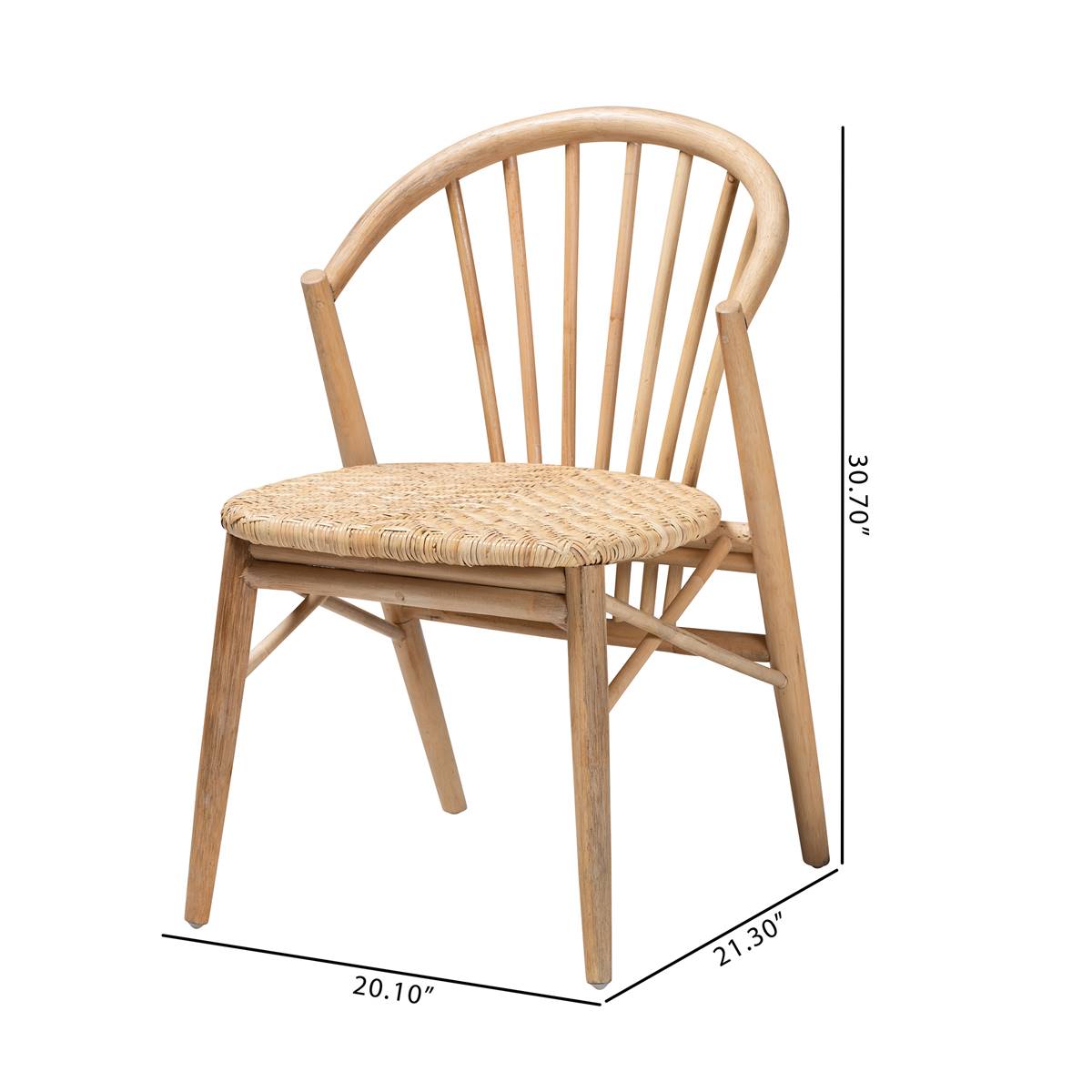 Baxton Studio Kobe Natural Brown Wood & Rattan Dining Chair