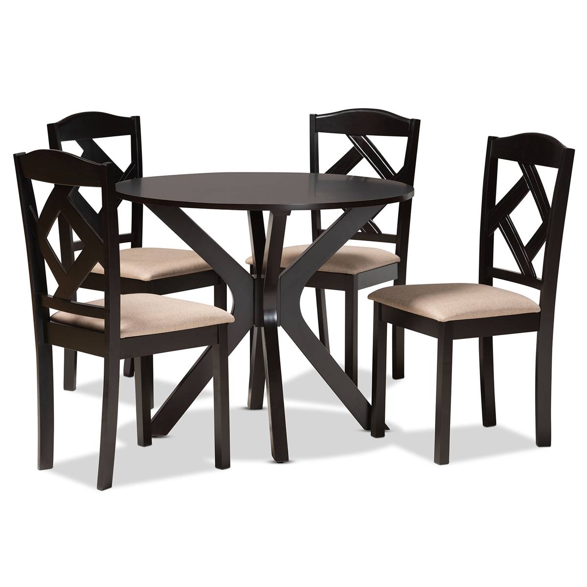 Baxton Studio Carlin Sand Fabric Dark Brown Wood 5pc. Dining Set