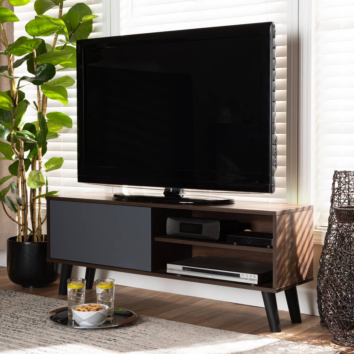 Baxton Studio Mallory Two-Tone Walnut Brown Finish Wood TV Stand