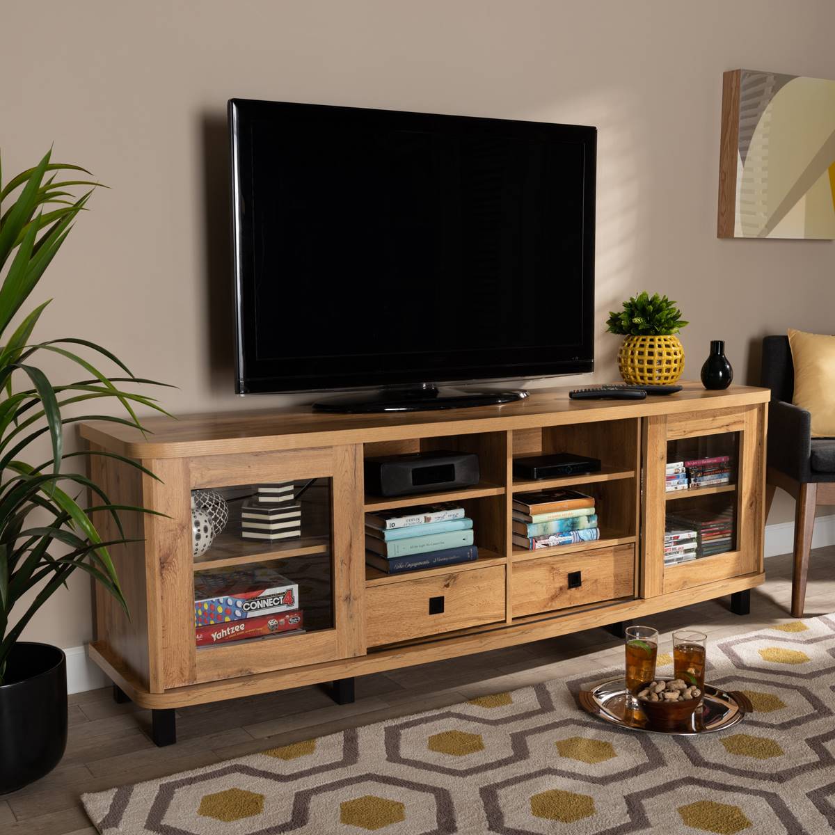Baxton Studio Walda Modern Oak Brown Wood 2-Drawer TV Stand