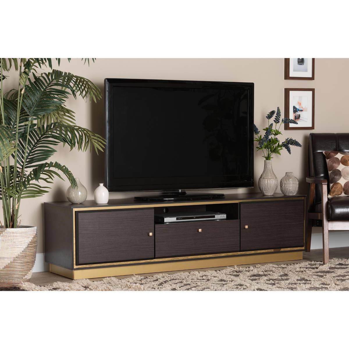 Baxton Studio Cormac Modern Dark Brown Wood 2-Door TV Stand