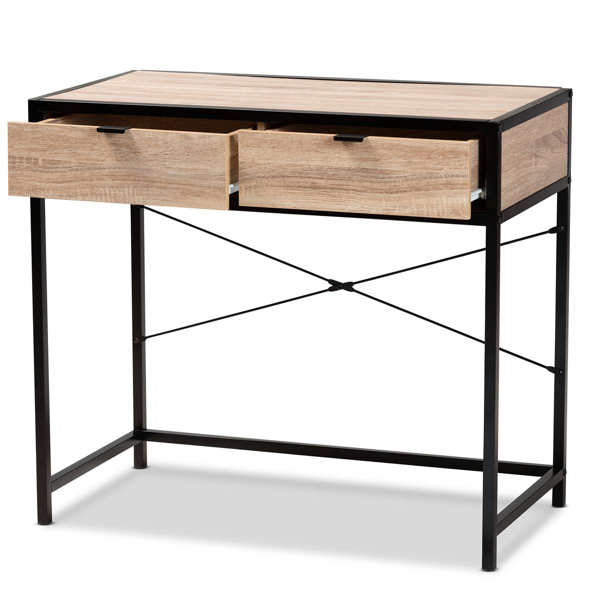 Baxton Studio Grayer Natural Brown Wood 2-Drawer Desk