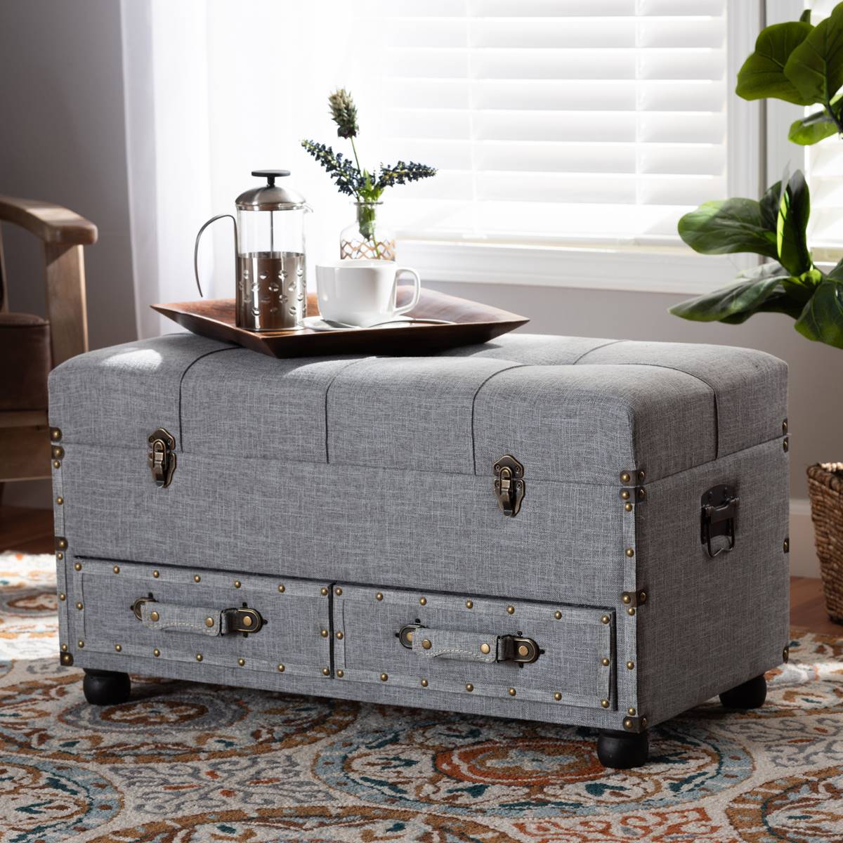 Baxton Studio Flynn 2-Drawer Storage Trunk Ottoman