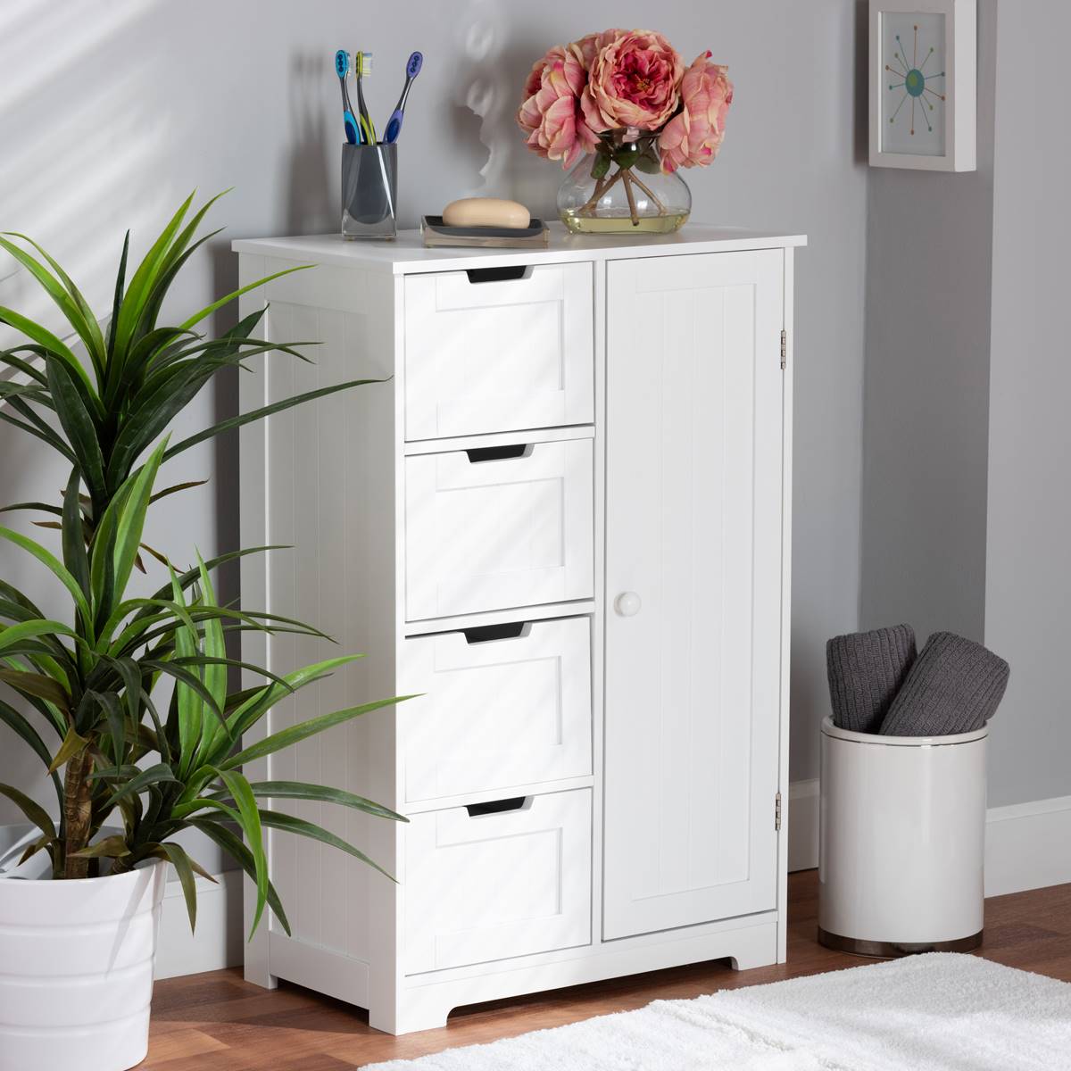 Baxton Studio Bauer White Wood 4-Drawer Bathroom Storage Cabinet