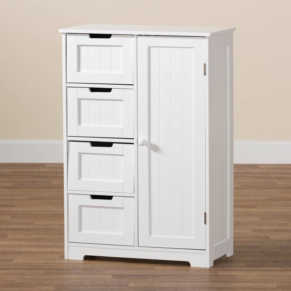 Baxton Studio Bauer White Wood 4-Drawer Bathroom Storage Cabinet