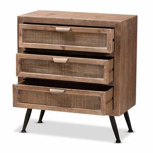 Baxton Studio Calida Finish Wood/Rattan 3-Drawer Nightstand alternate view