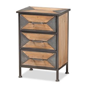 Baxton Studio Laurel Oak Brown Finished Wood 3-Drawer Nightstand