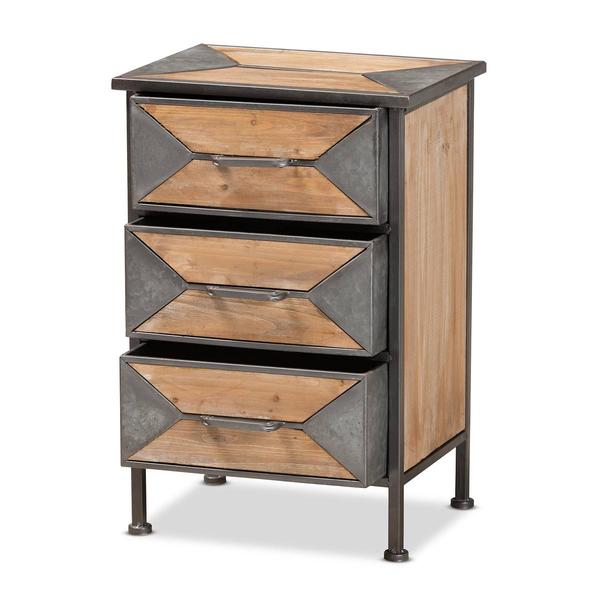 Baxton Studio Laurel Oak Brown Finished Wood 3-Drawer Nightstand alternate view