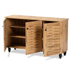 Baxton Studio Winda Oak Brown Wood 3-Door Shoe Cabinet alternate view
