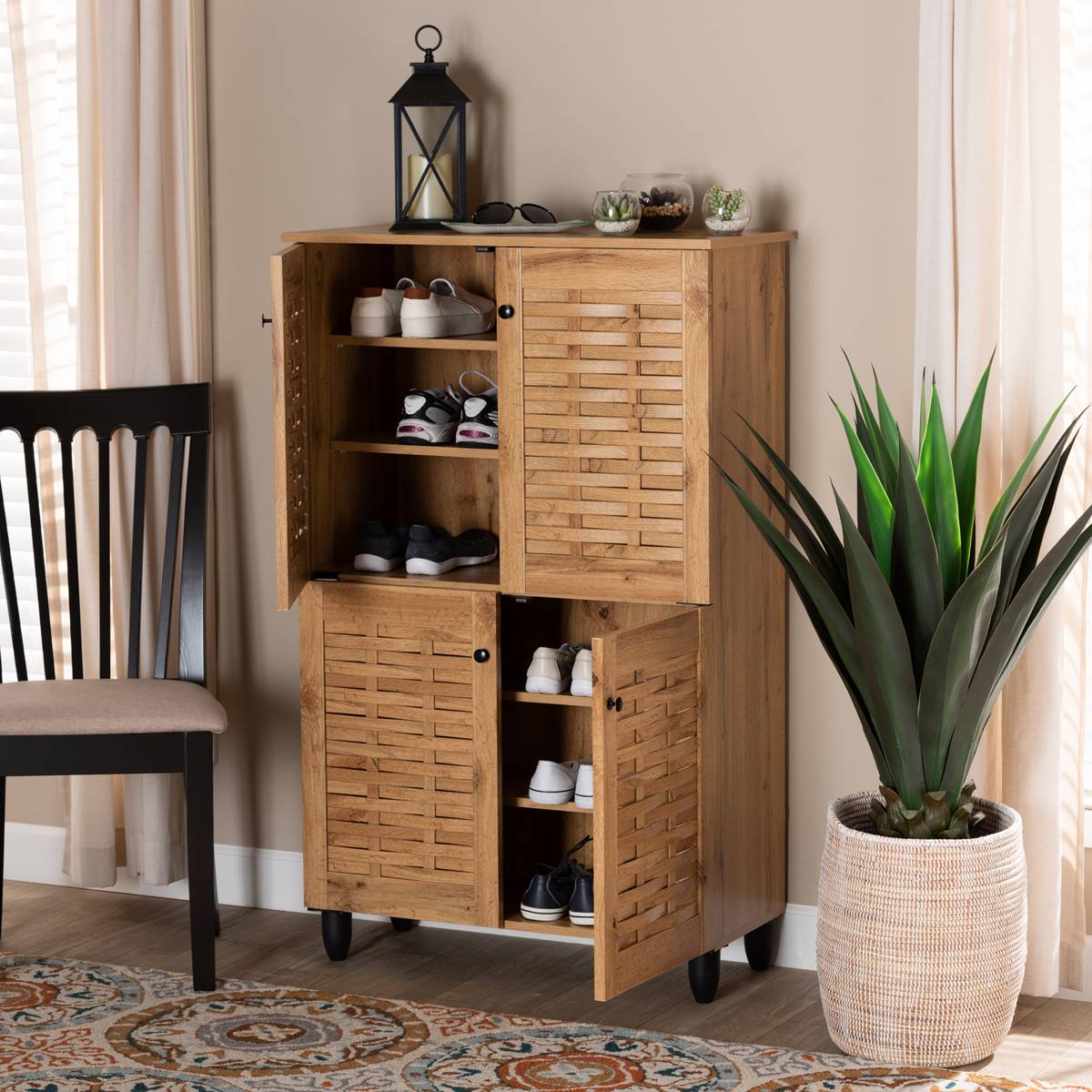 Baxton Studio Winda Modern Wood 4-Door Shoe Storage Cabinet