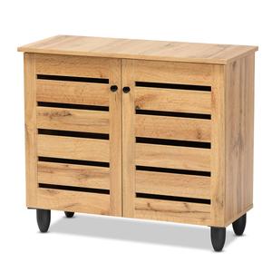 Baxton Studio Gisela Oak Brown Wood 2-Door Shoe Storage Cabinet