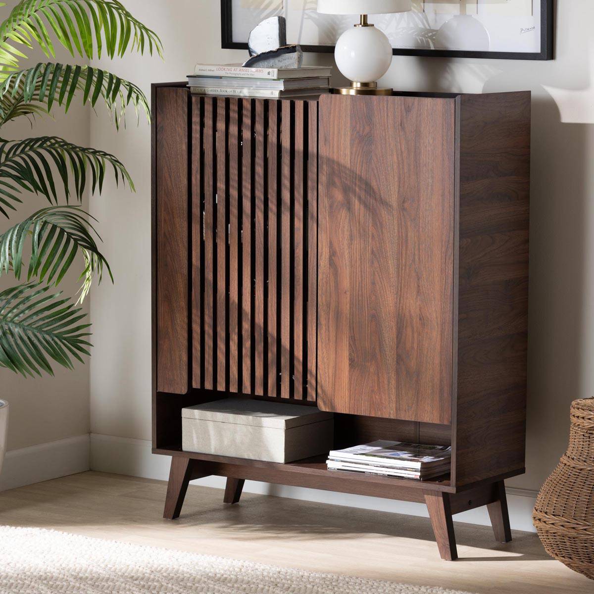 Baxton Studio Paricia Modern Walnut Finished Wood Shoe Cabinet