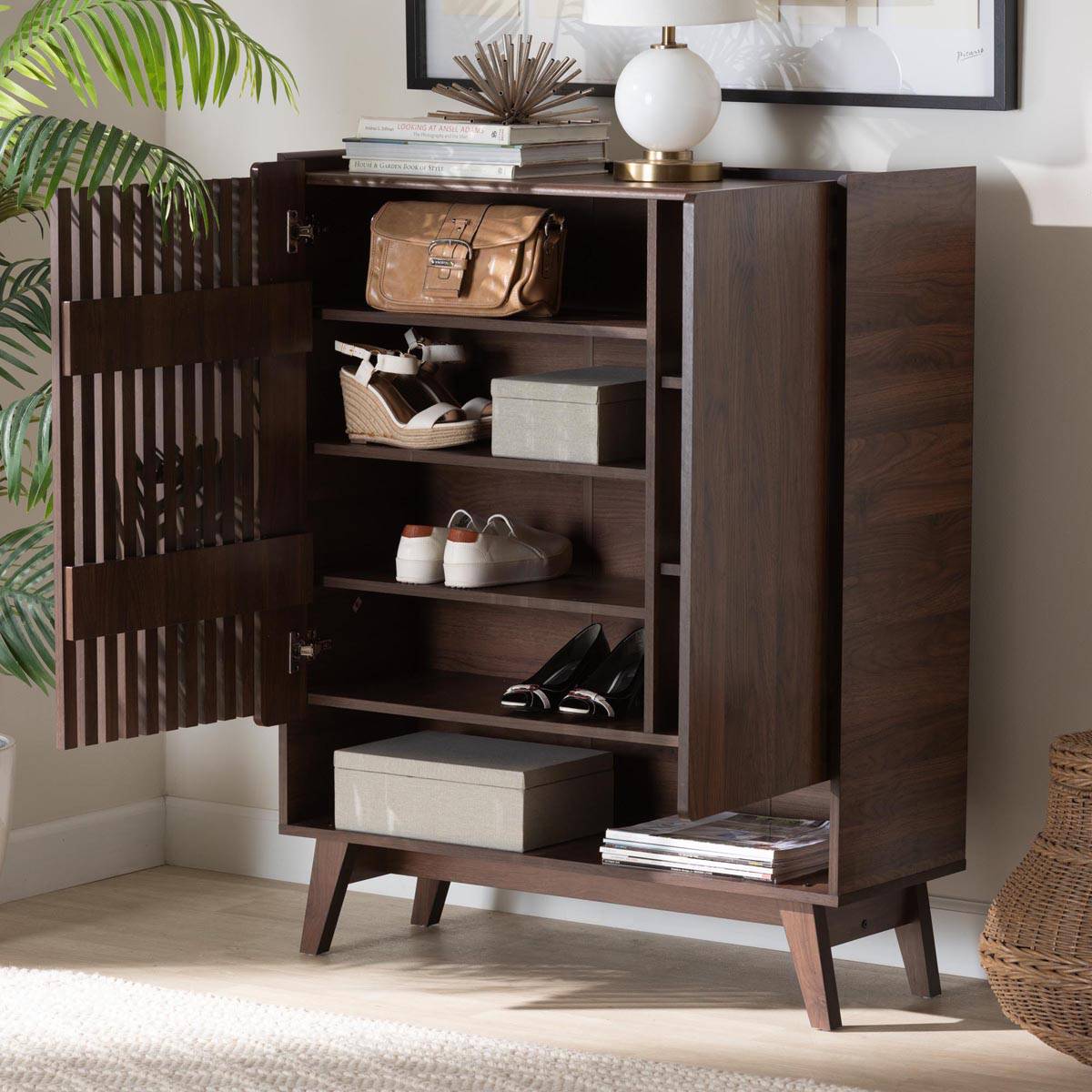 Baxton Studio Paricia Modern Walnut Finished Wood Shoe Cabinet