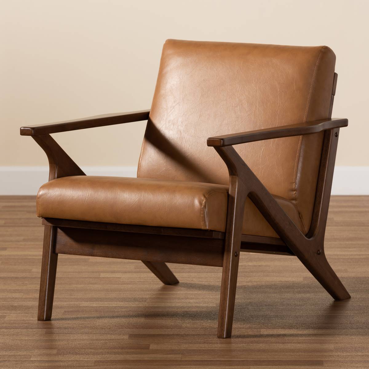 Baxton Studio Bianca Modern Wood & Leather Effect Lounge Chair