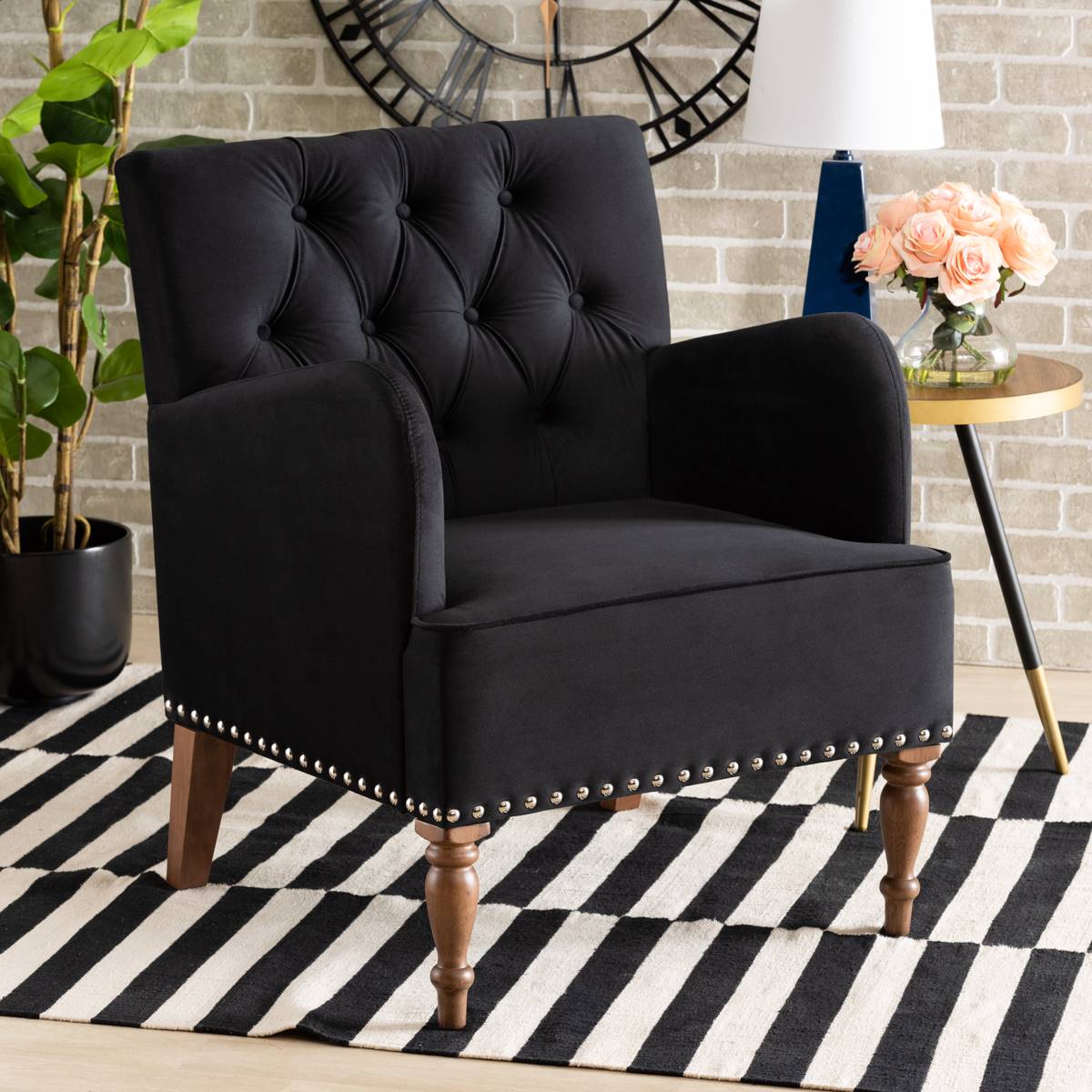 Baxton Studio Eri Contemporary Glam & Luxe Wood Armchair