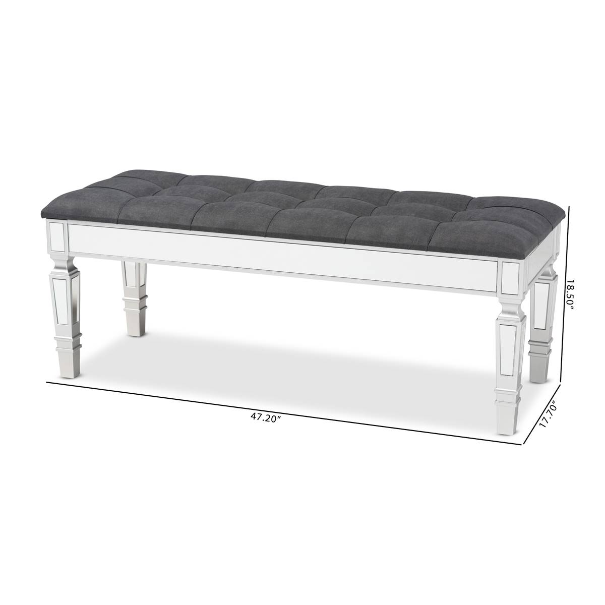 Baxton Studio Hedia Glam & Luxe Silver Wood Accent Bench