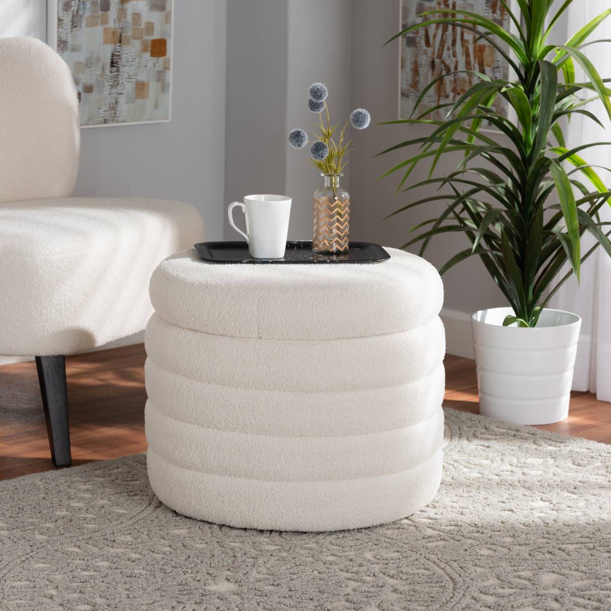 Baxton Studio Tabitha Ivory Boucle Upholstered Storage Ottoman