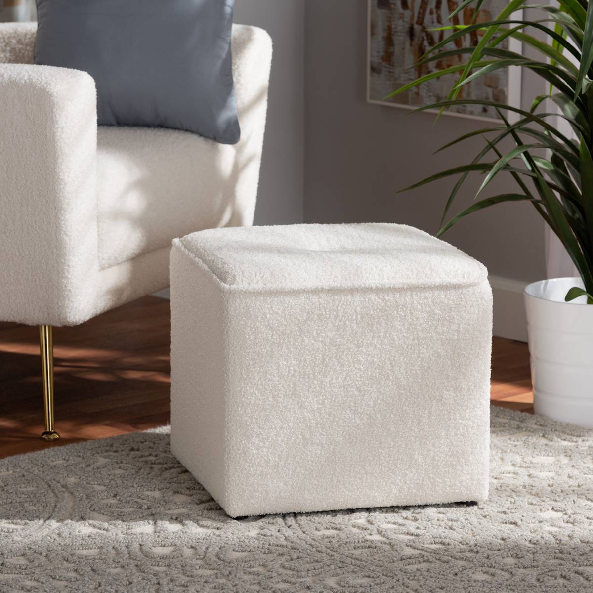 Baxton Studio Isaiah Modern Ivory Boucle Upholstered Ottoman