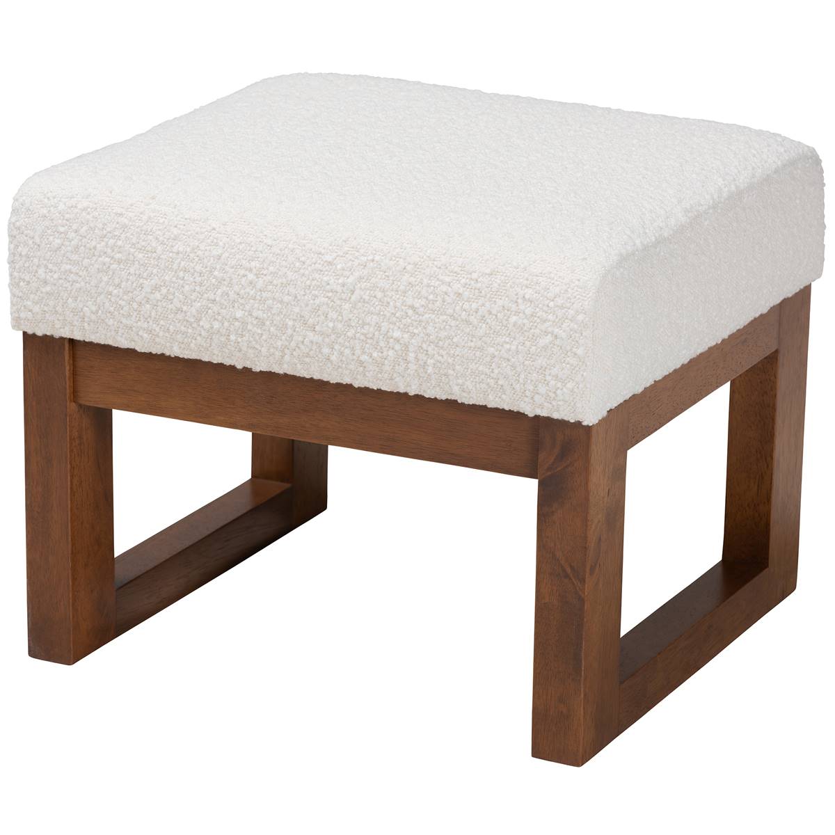 Baxton Studio Yashiya Off-White Boucle Wood Ottoman Footstool