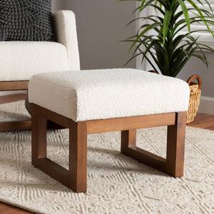 Baxton Studio Yashiya Off-White Boucle Wood Ottoman Footstool alternate view