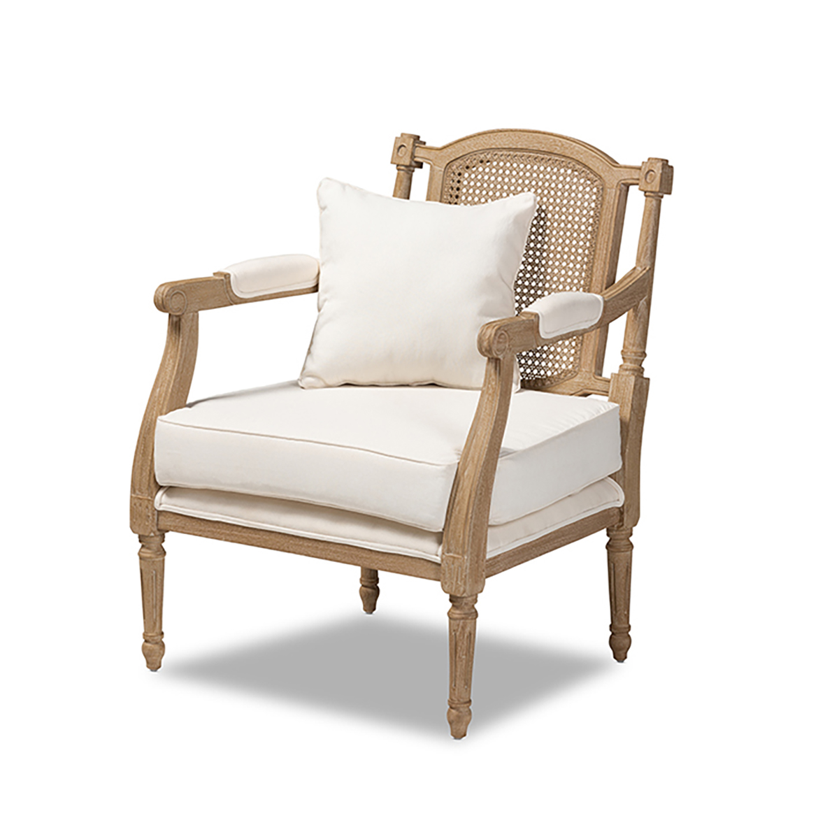 Baxton Studio Clemence Upholstered Whitewashed Wood Armchair