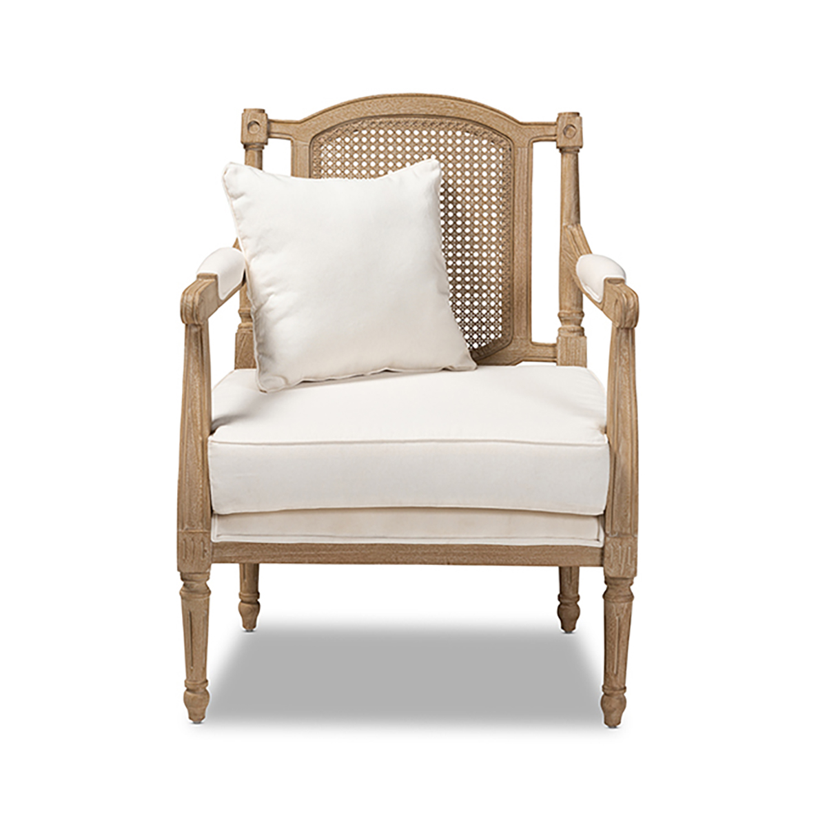 Baxton Studio Clemence Upholstered Whitewashed Wood Armchair