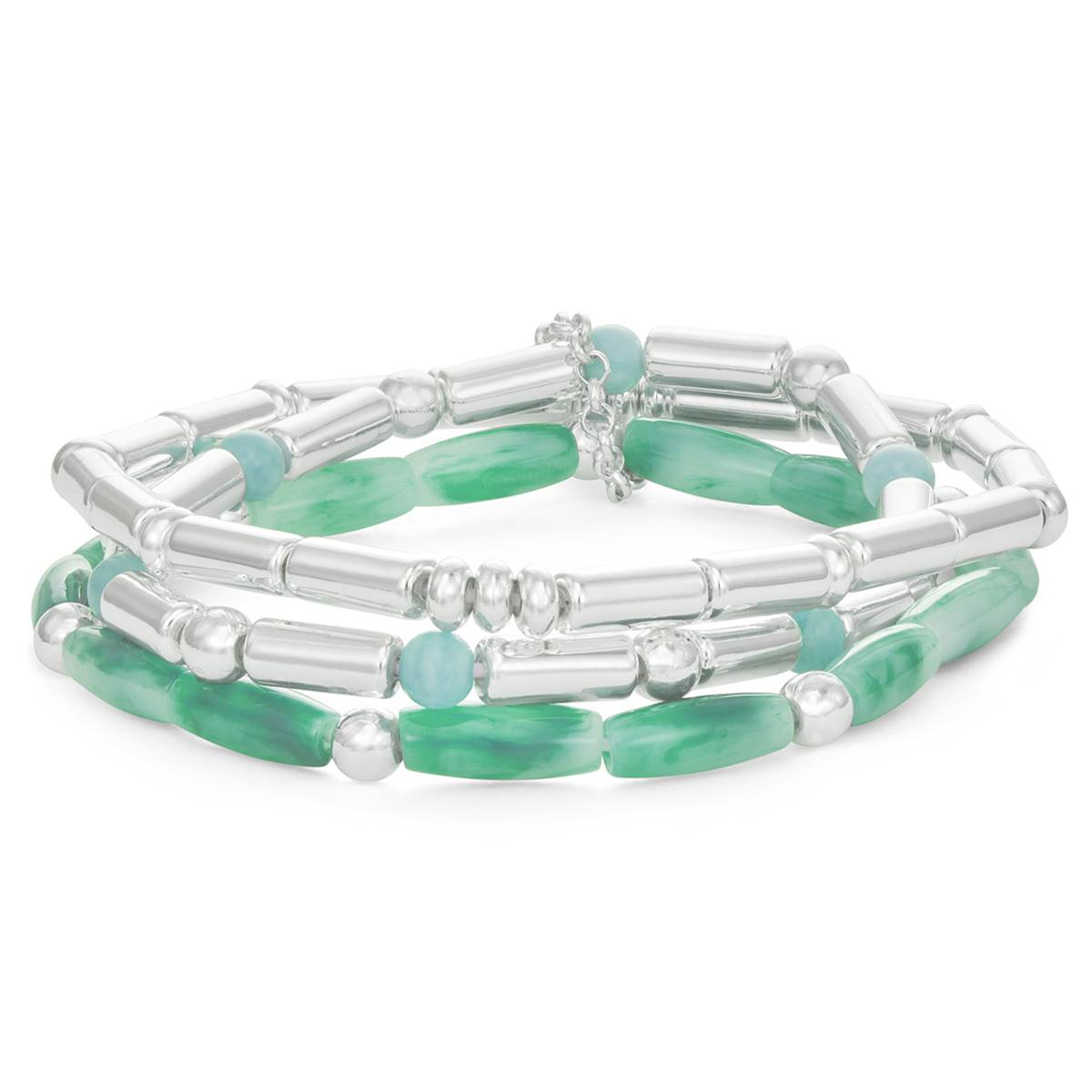 Chaps 3pc. Silver-Tone & Green Stretch Beaded Bracelets