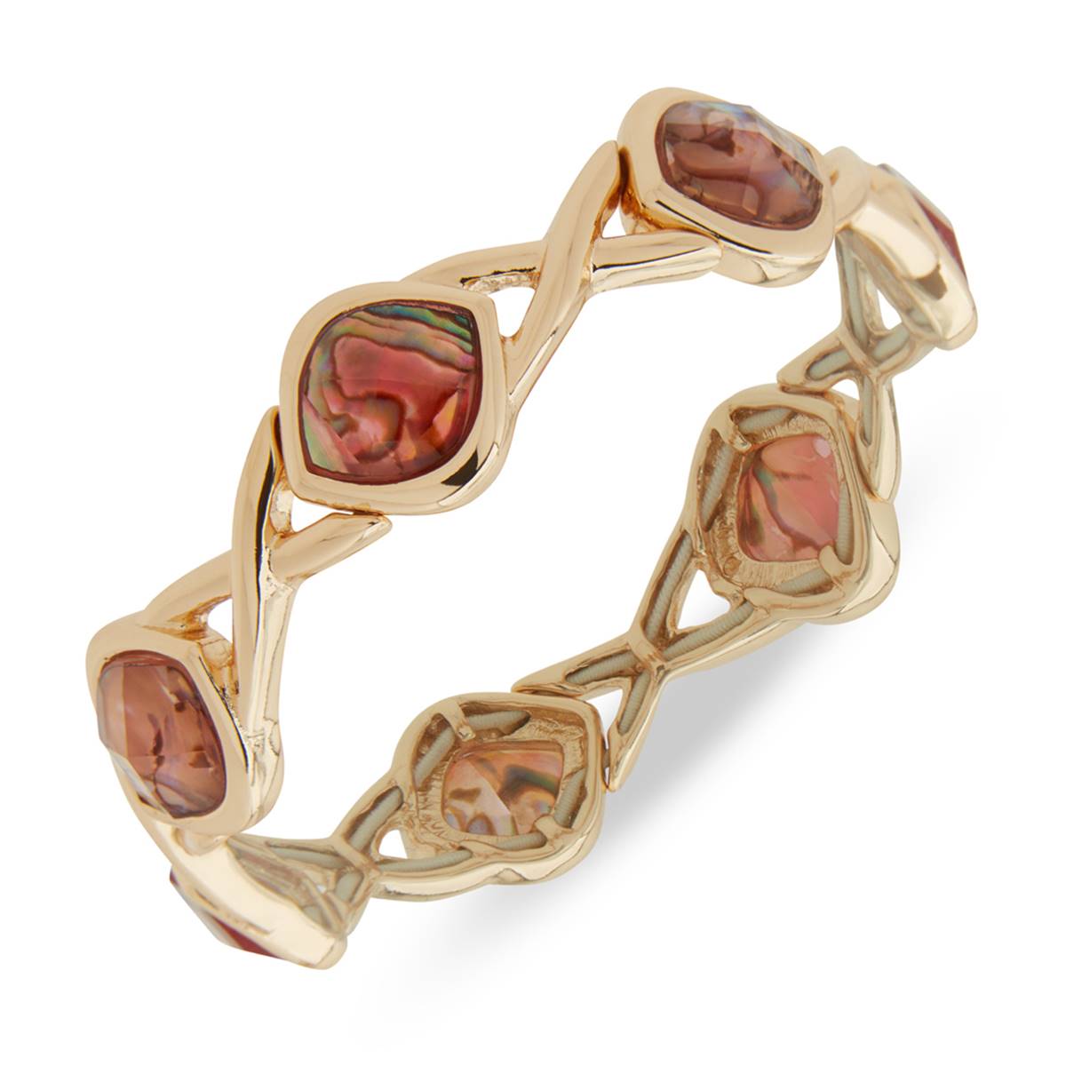 Chaps 2.25in. Gold-Tone & Burgundy Abalone Stretch Bracelet