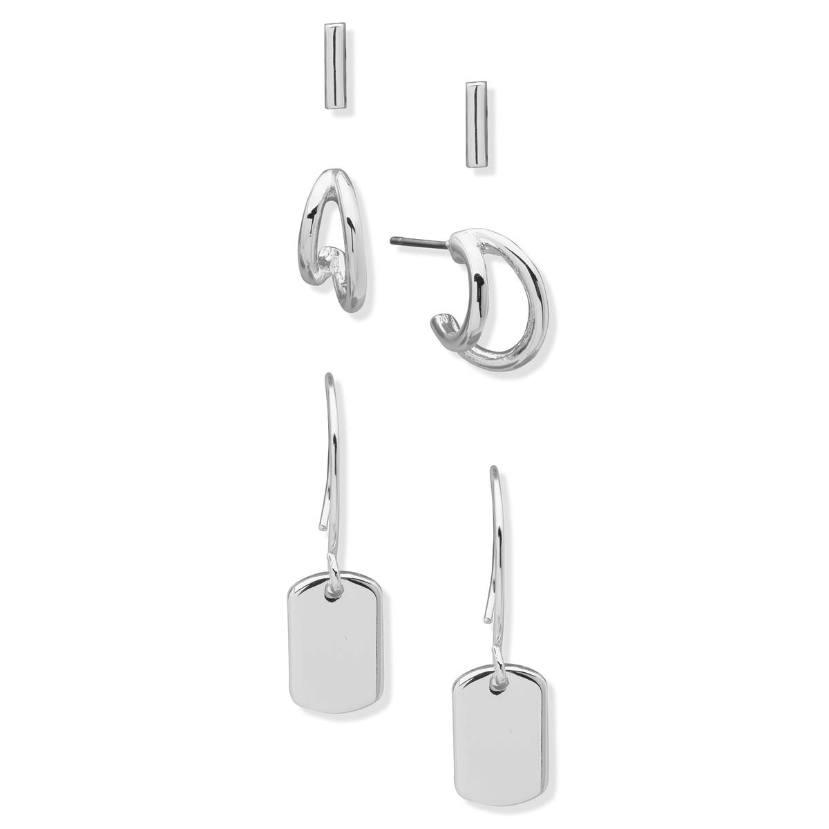 Chaps Silver-Tone 3pr. Earrings Set