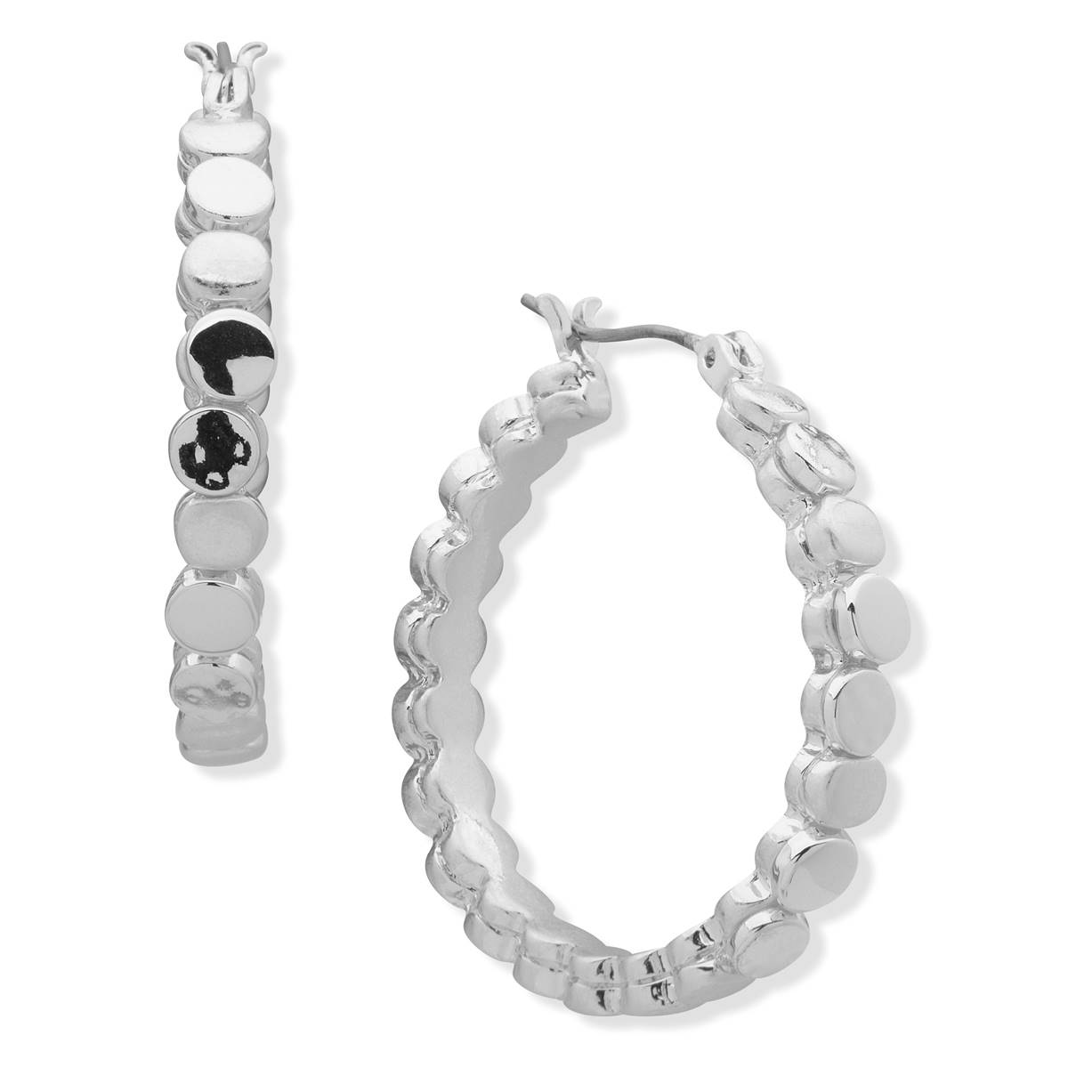 Chaps Silver-Tone Circle Click-Top Hoop Earrings