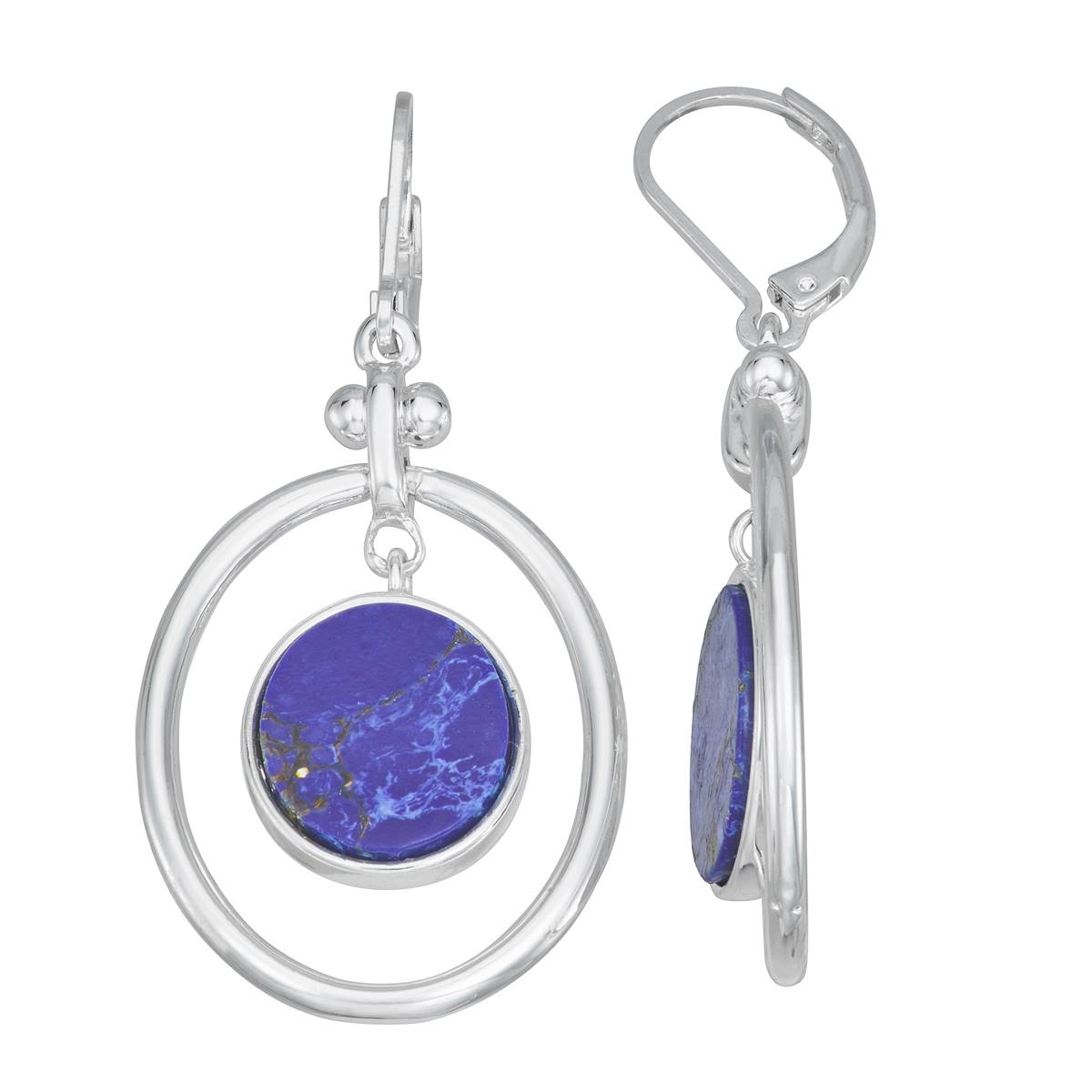 Chaps Silver-Tone Sodalite Orbital Drop Leverback Earrings