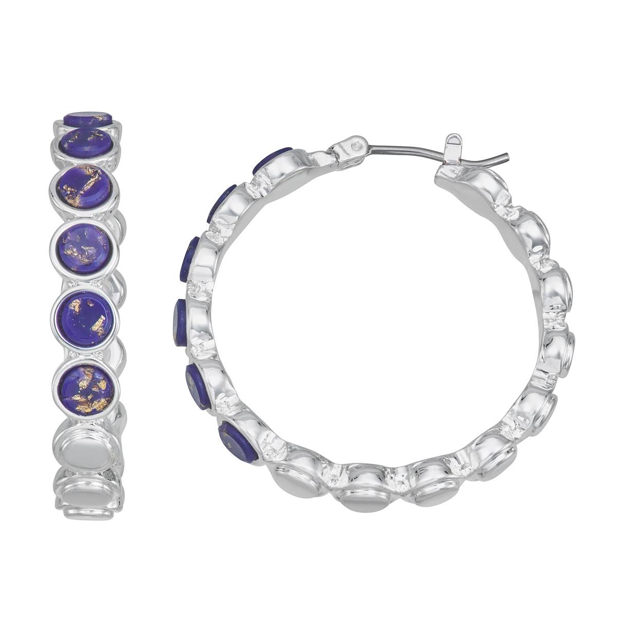 Chaps Silver-Tone Sodalite Click-Top Hoop Earrings