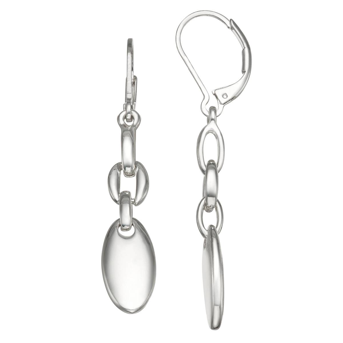 Chaps Silver-Tone Domed Double Drop Dangle Leverback Earrings