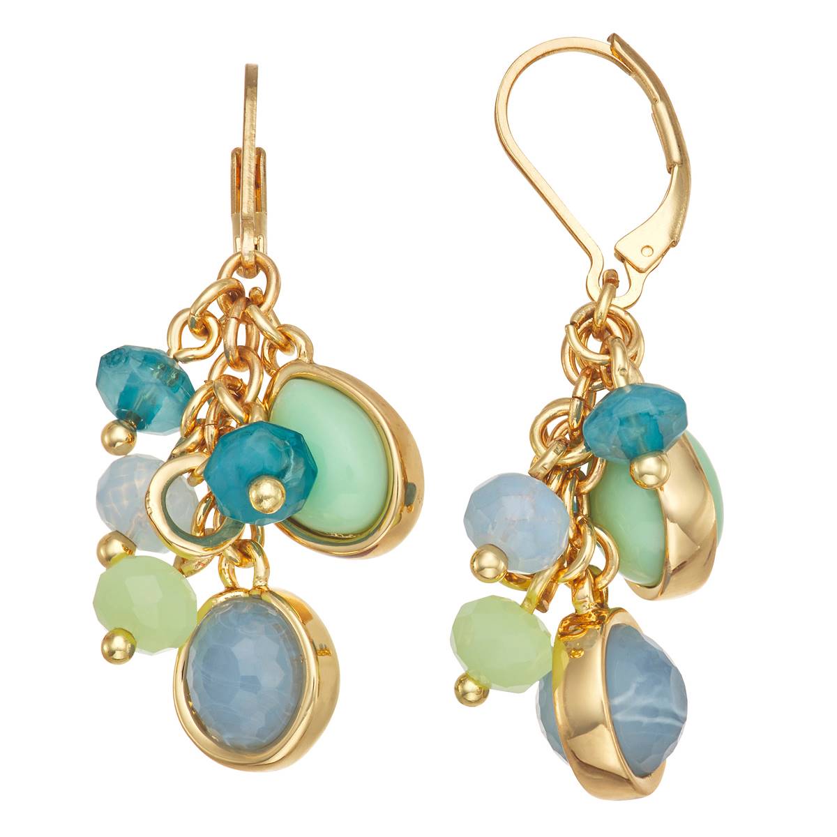 Chaps Gold-Tone & Green Drop Cluster Leverback Earrings