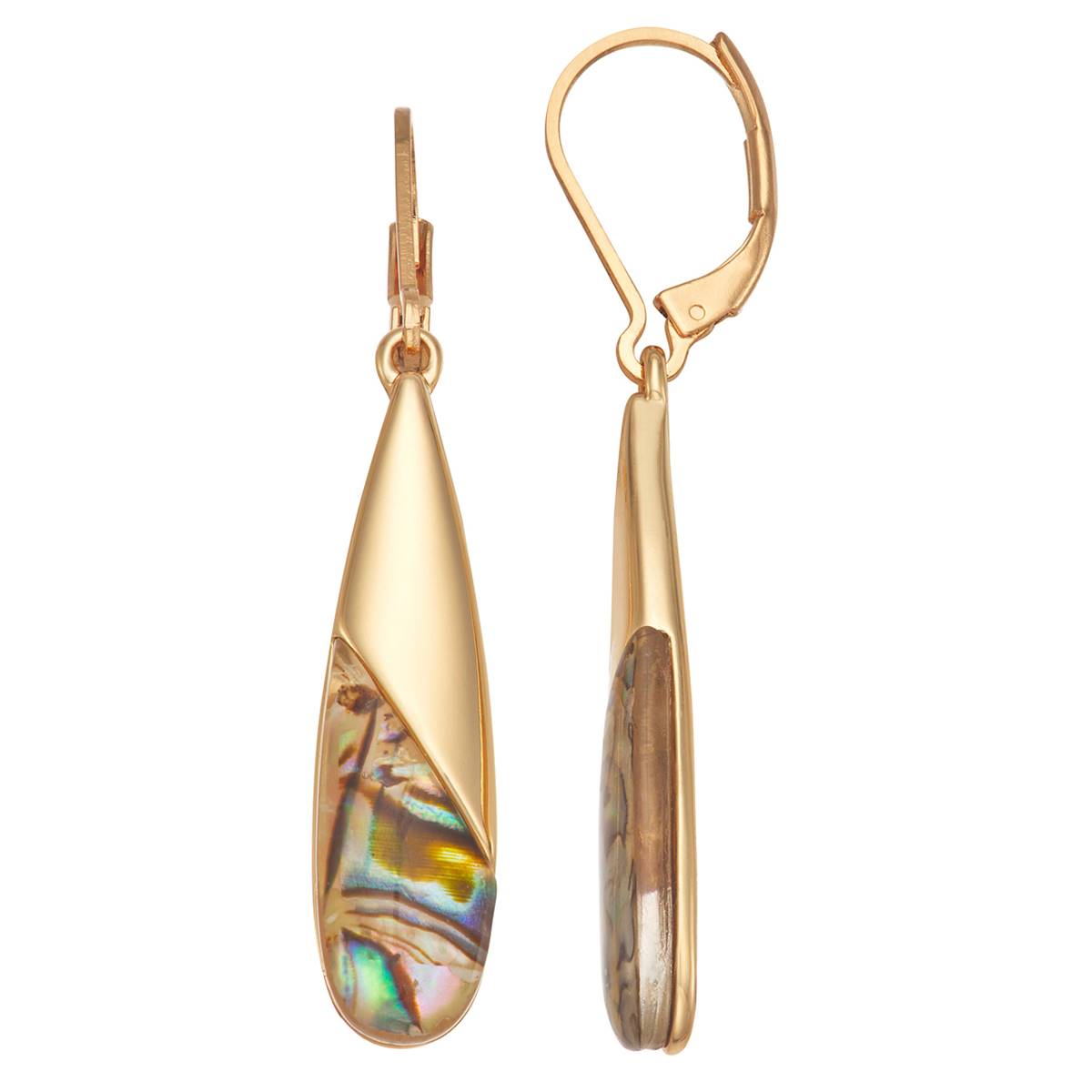 Chaps Gold-Tone & Neutral Abalone Long Drop Leverback Earrings