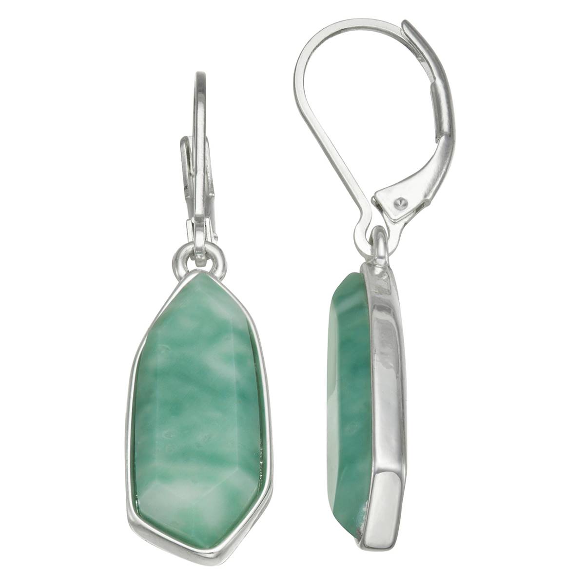 Chaps Silver-Tone & Green Long Drop Leverback Earrings