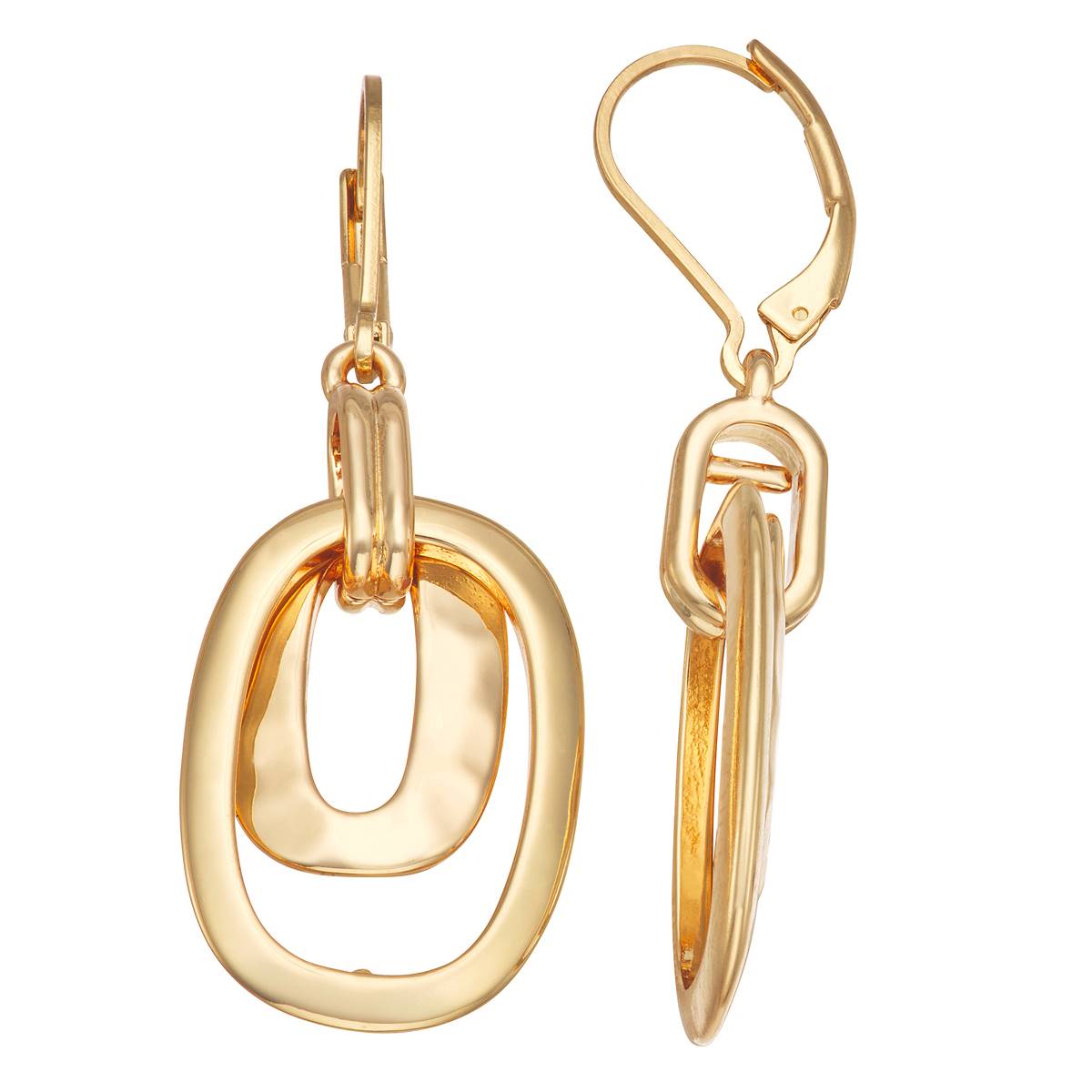 Chaps Gold-Tone Domed Oval Drop Leverback Earrings