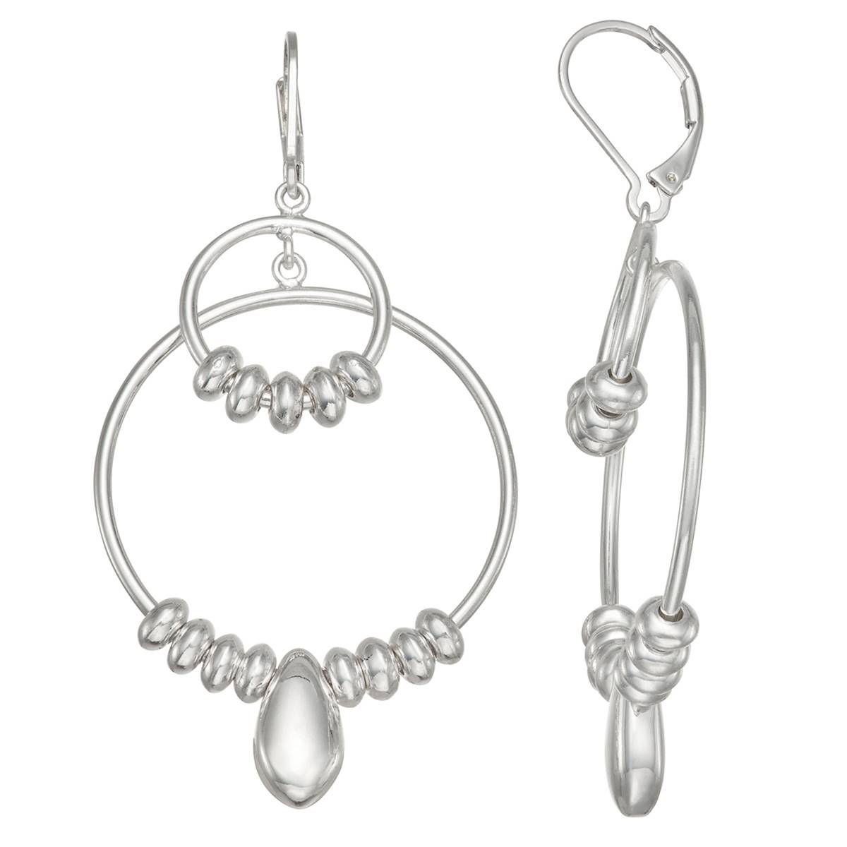 Chaps Silver-Tone Round Double Drop Leverback Earrings