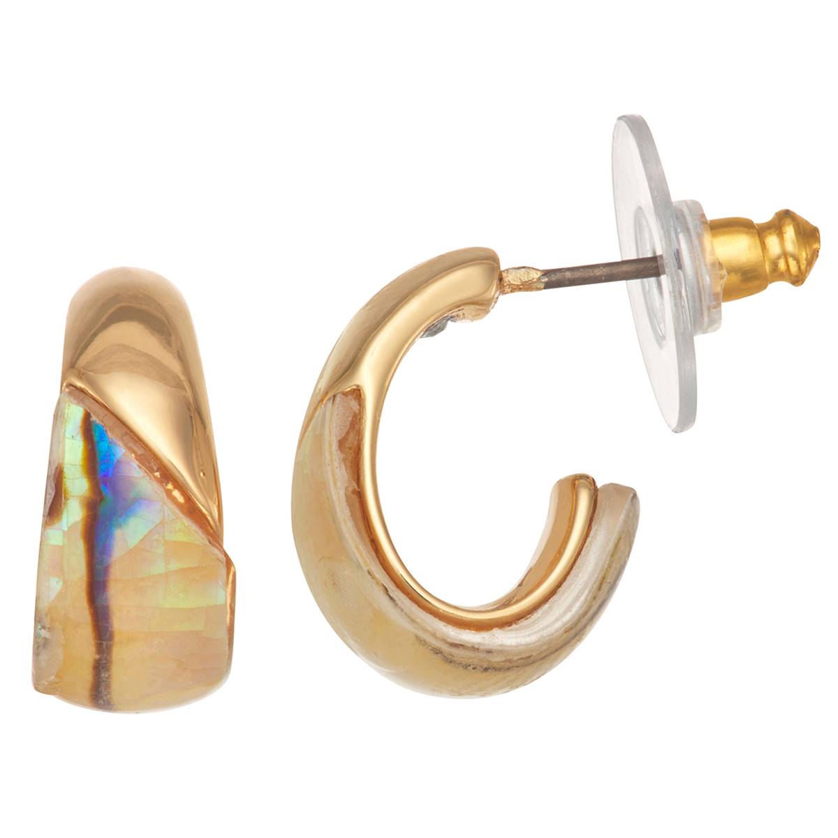 Chaps Gold-Tone & Neutral Abalone C Hoop Earrings