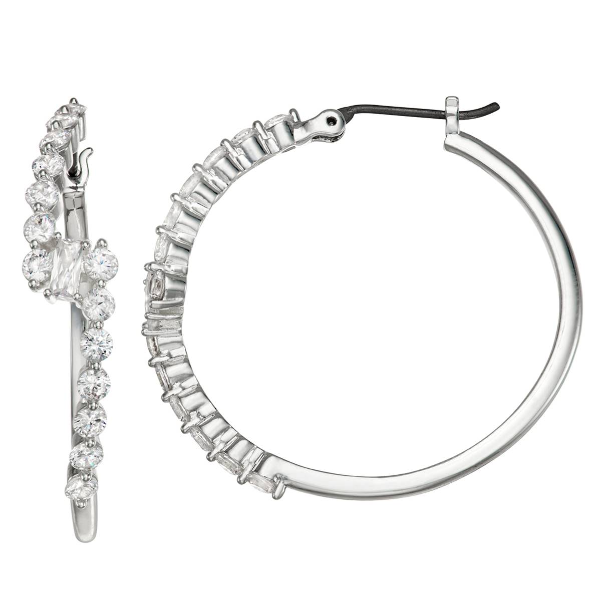 Chaps Silver-Tone Organic Crystal Hoop Earrings