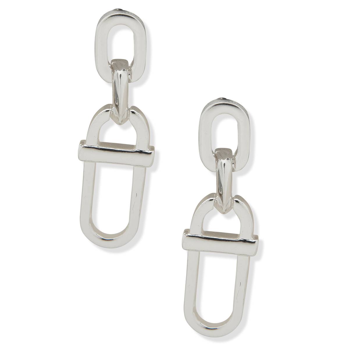 Chaps 1.24in. Silver-Tone Tab Double Drop Post Earrings