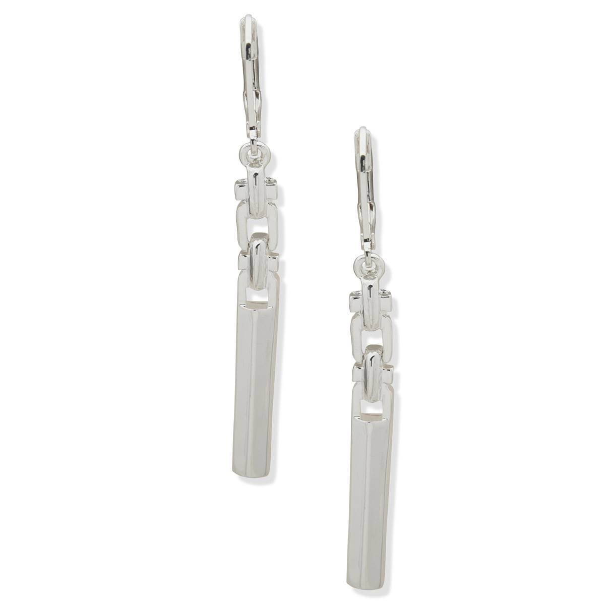 Chaps 2.3in. Silver-Tone Linear Leverback Earrings