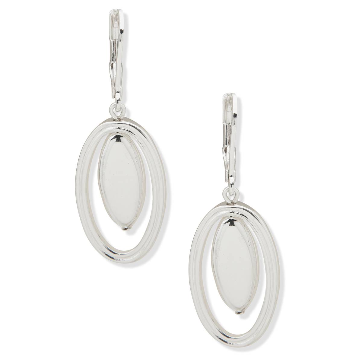 Chaps 1.75in. Silver-Tone Orbital Leverback Earrings