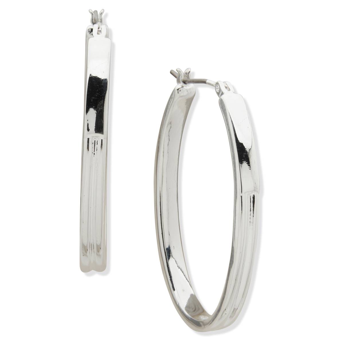 Chaps 38.5mm Silver-Tone Oval Hoop Earrings