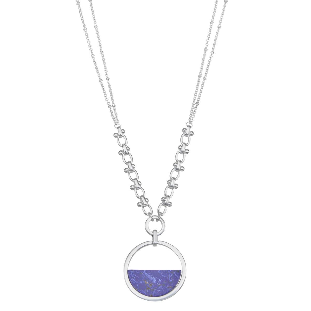 Chaps Silver-Tone Sodalite Long Stone Pendant Necklace