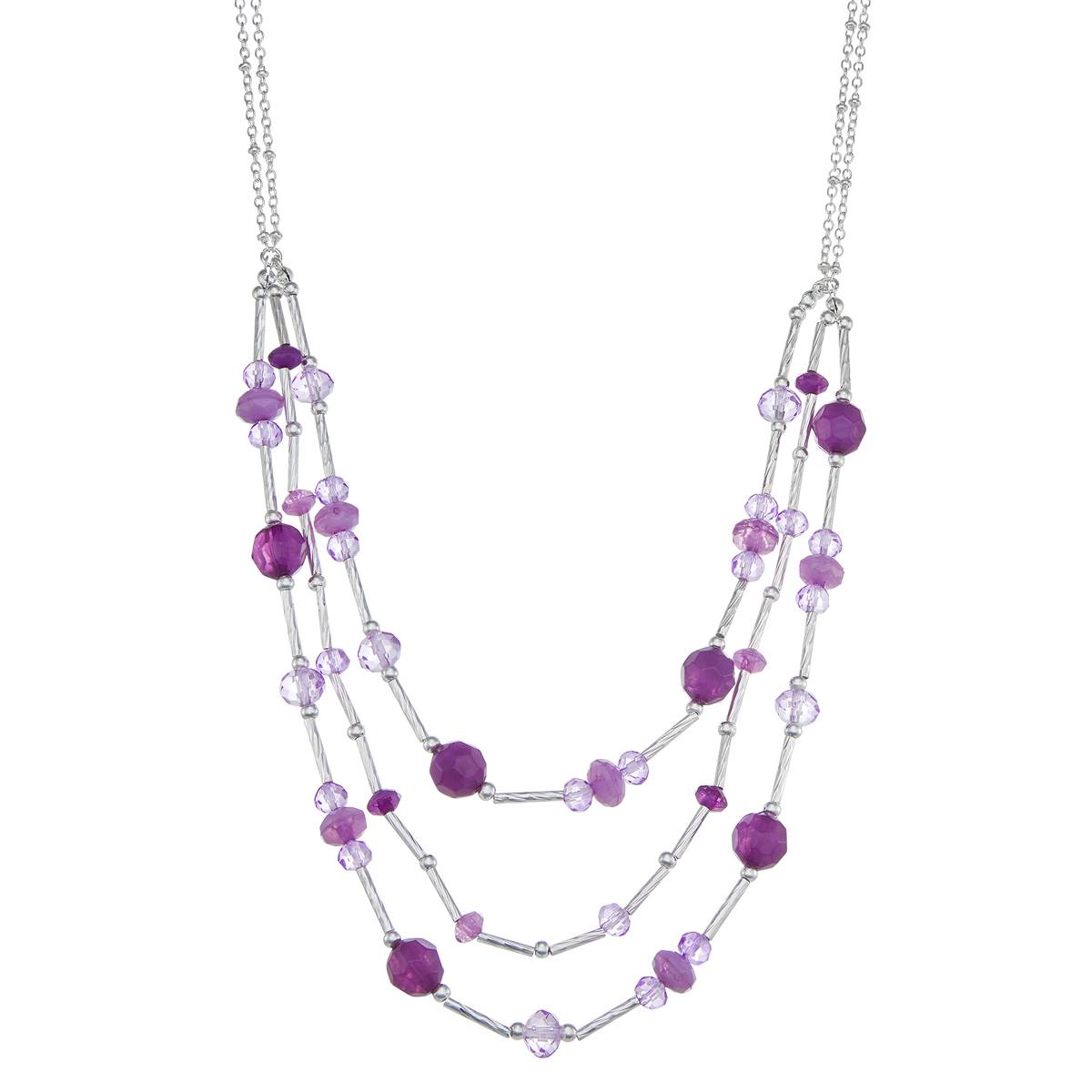 Chaps Silver-Tone & Purple Multi-Row Necklace