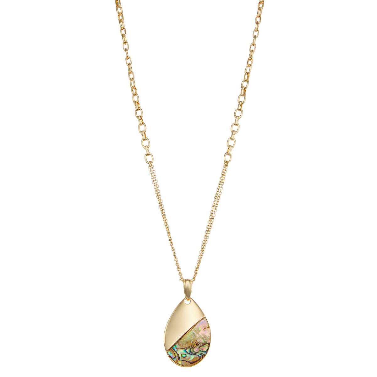 Chaps Gold-Tone & Neutral Abalone Long Pendant Necklace