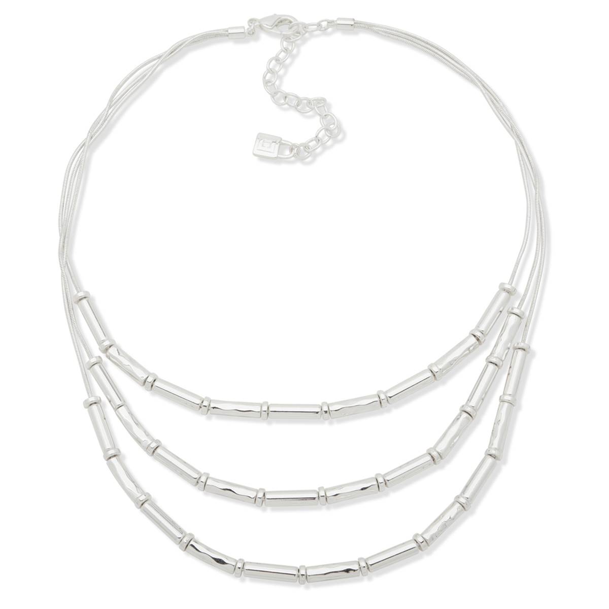 Chaps Silver-Tone Multi-Row Bamboo Frontal Necklace